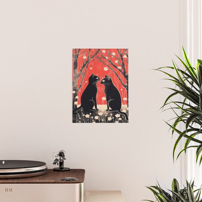 Forest Blossom Black Cat Pair Poster Gallery Image 2