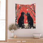 Forest Blossom Black Cat Pair Wall Tapestry Gallery Image 2