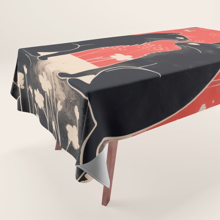 Forest Blossom Black Cat Pair Tablecloth Gallery Image 1