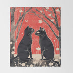 Forest Blossom Black Cat Pair Throw Blanket Gallery Image 2