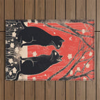 Forest Blossom Black Cat Pair Outdoor Rug Gallery Image 1