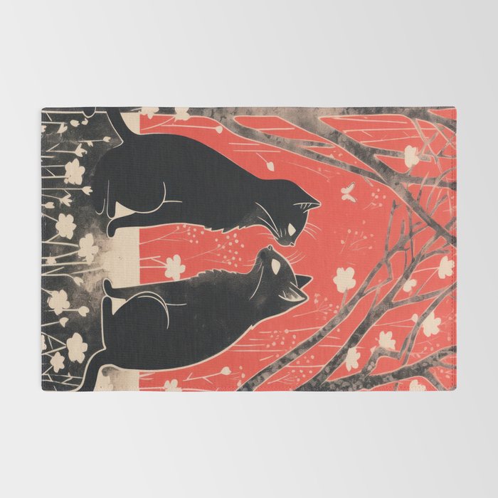 Forest Blossom Black Cat Pair Rug Gallery Image 2