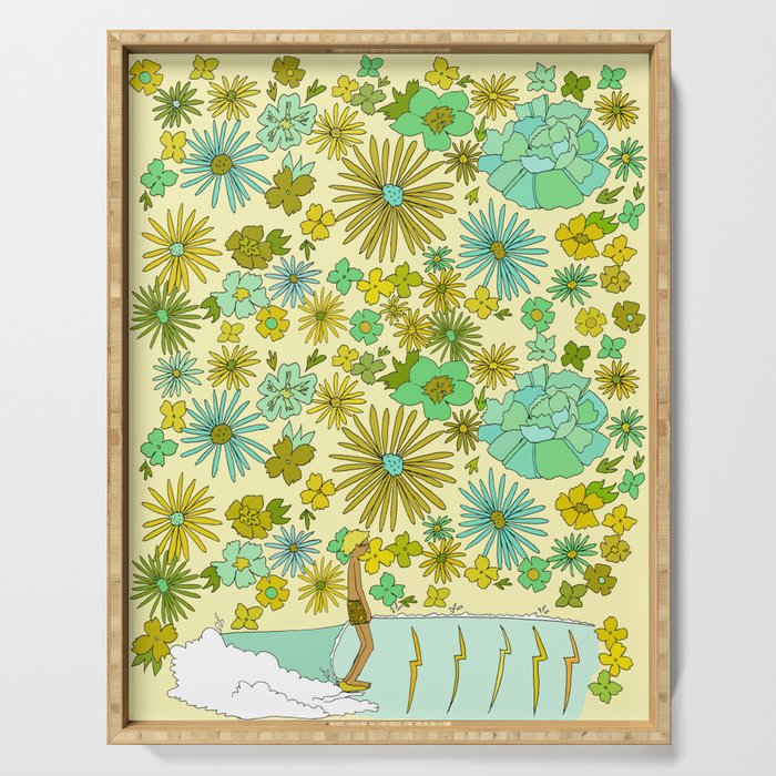 retro daydreams hang 10 florida // retro surf art by surfy birdy Serving Tray Gallery Image 1