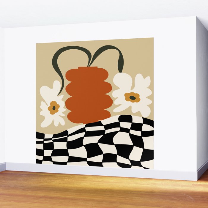 Vintage matisse floral check  Wall Mural Gallery Image 2