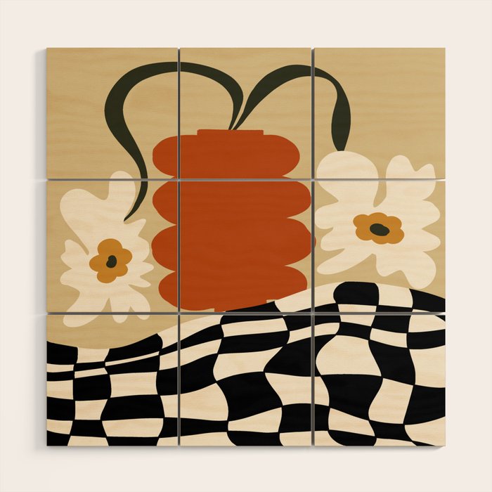Vintage matisse floral check  Wood Wall Art Gallery Image 1