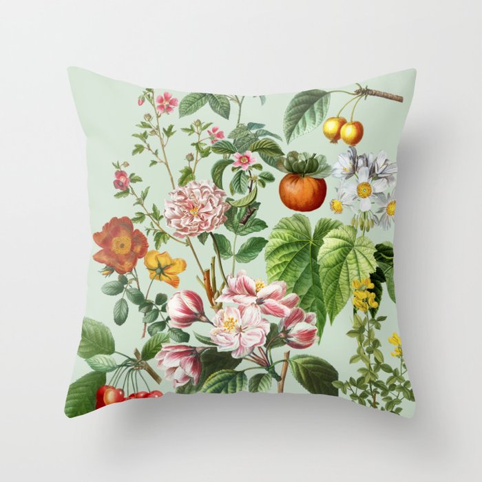 Persimmon Botanical Bloom Mint Green  Throw Pillow Gallery Image 1