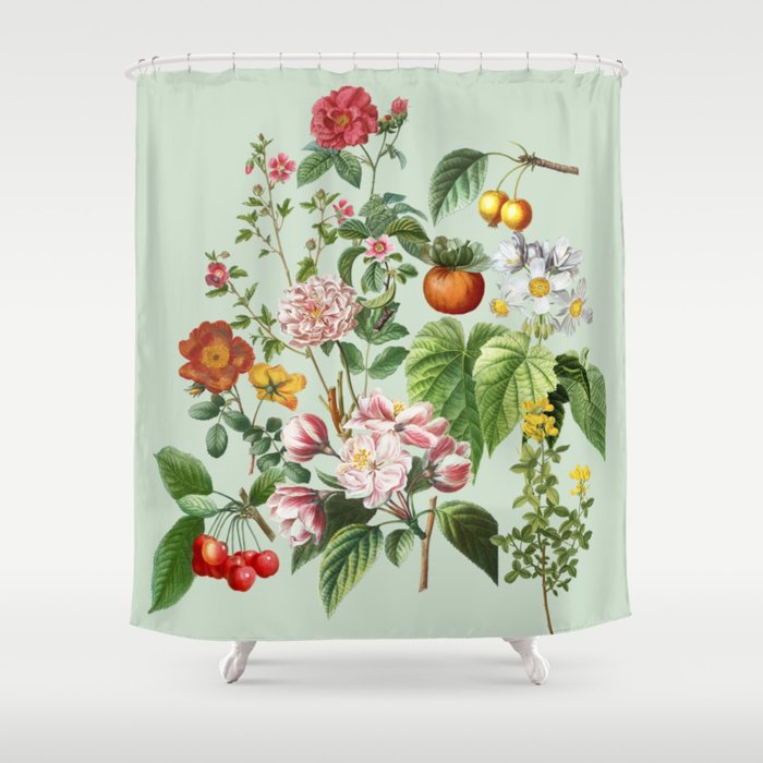 Persimmon Botanical Bloom Mint Green  Shower Curtain Gallery Image 1