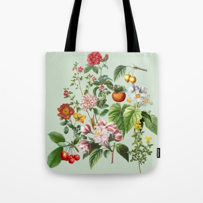 Persimmon Botanical Bloom Mint Green  Tote Bag Gallery Image 1
