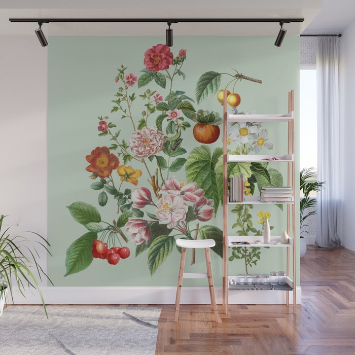 Persimmon Botanical Bloom Mint Green  Wall Mural Gallery Image 1