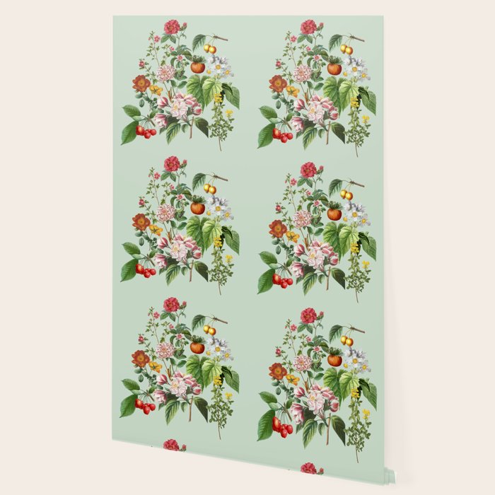 Persimmon Botanical Bloom Mint Green  Wallpaper Gallery Image 2