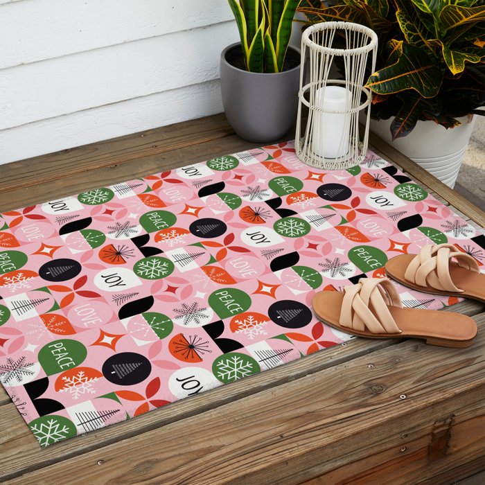 Mid Century Modern Christmas Shapes  Outdoor Rug Gallery Image 2