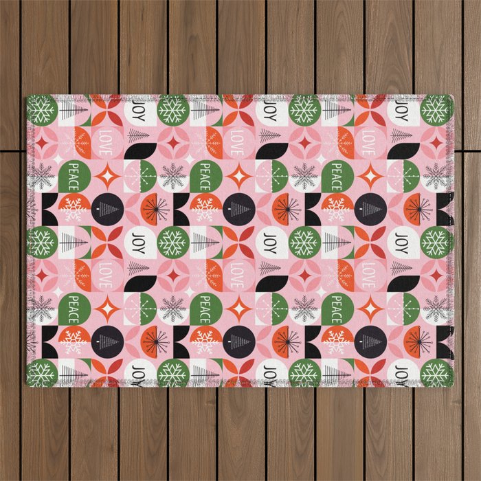 Mid Century Modern Christmas Shapes  Outdoor Rug Gallery Image 1