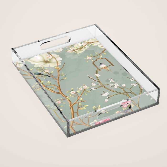 Romantic Chinoiserie Pearl Garden Acrylic Tray Gallery Image 1
