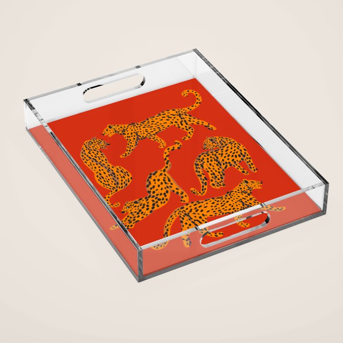 Abstract modern cats with red lips and earnings  Acrylic Tray Gallery Image 1