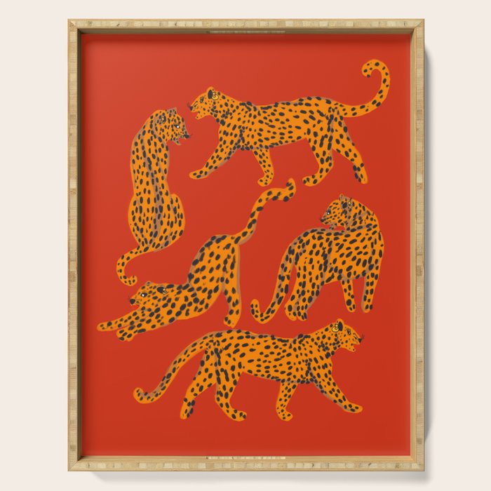 Abstract modern cats with red lips and earnings  Serving Tray Gallery Image 1