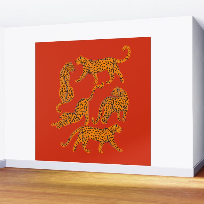 Abstract modern cats with red lips and earnings  Wall Mural Gallery Image 2