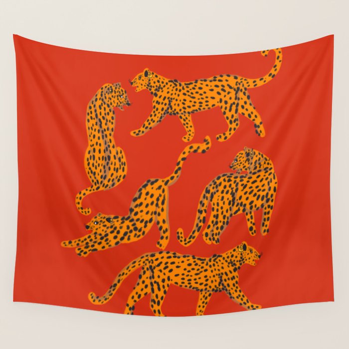 Abstract modern cats with red lips and earnings  Wall Tapestry Gallery Image 4