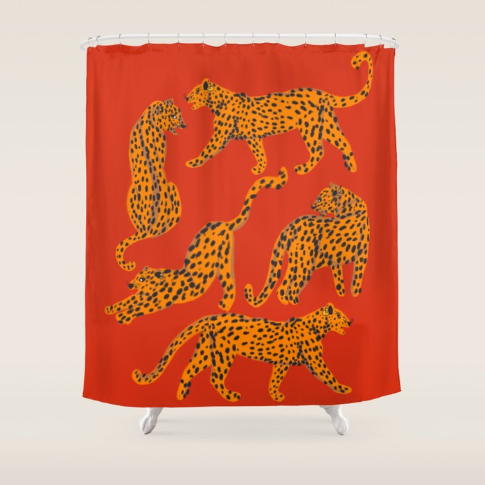 Abstract modern cats with red lips and earnings  Shower Curtain Gallery Image 1