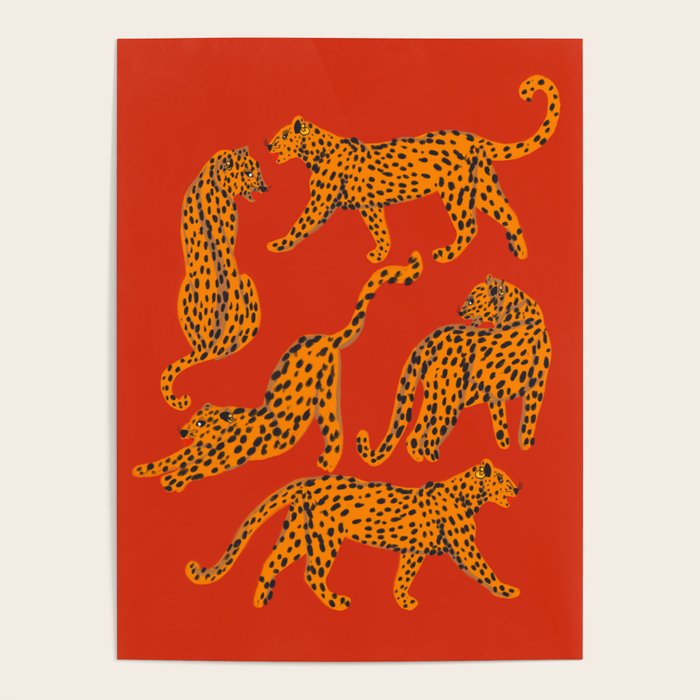 Abstract modern cats with red lips and earnings  Poster Gallery Image 4