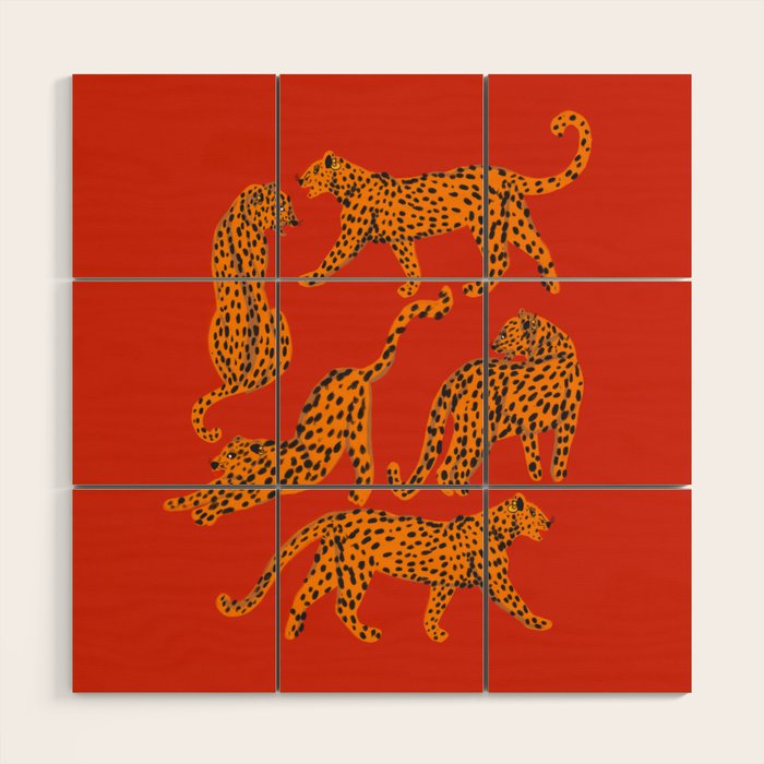 Abstract modern cats with red lips and earnings  Wood Wall Art Gallery Image 1