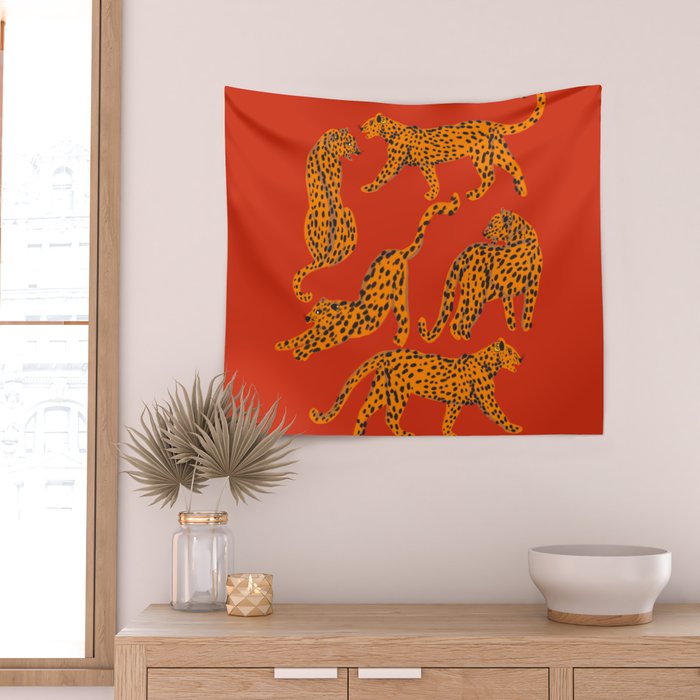 Abstract modern cats with red lips and earnings  Wall Tapestry Gallery Image 2