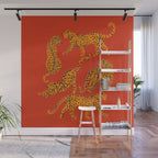 Abstract modern cats with red lips and earnings  Wall Mural Gallery Image 1