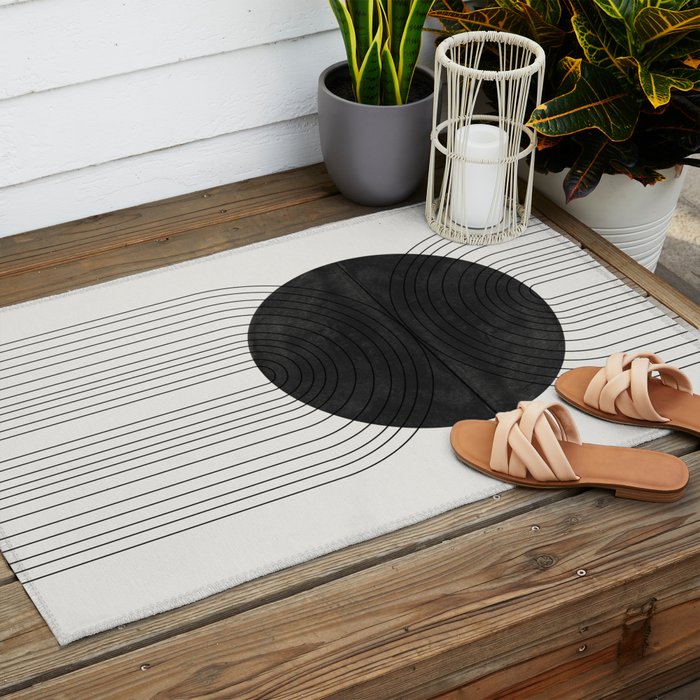 Line Art and Circle Outdoor Rug Gallery Image 2