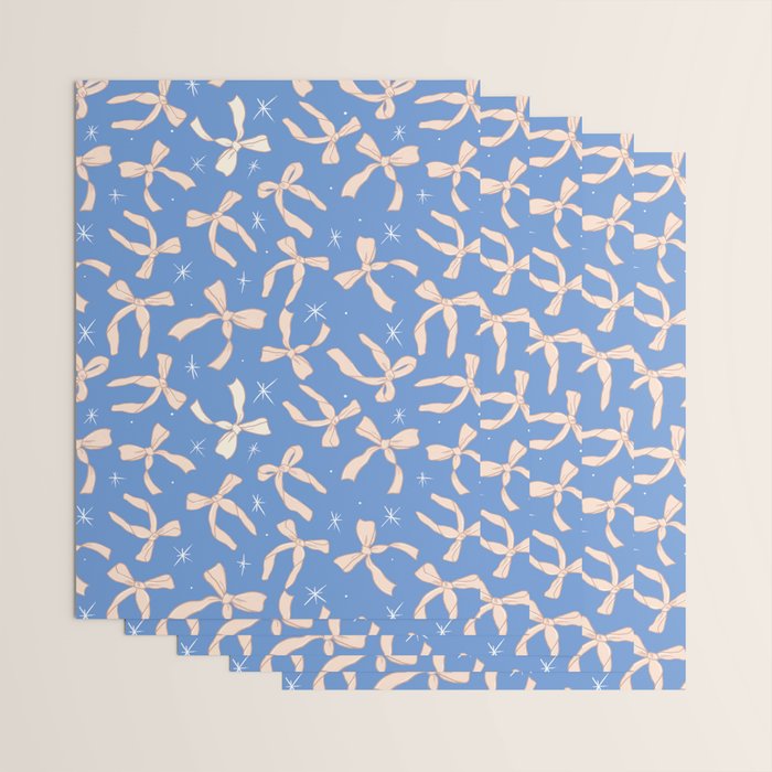 Cream Festive Bows On Blue Wrapping Paper Gallery Image 3