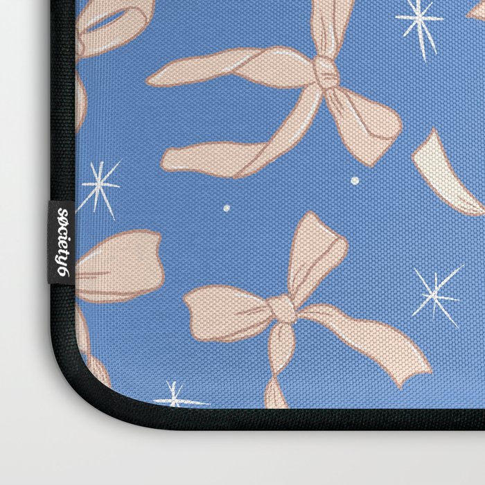 Cream Festive Bows On Blue Laptop Sleeve Gallery Image 3