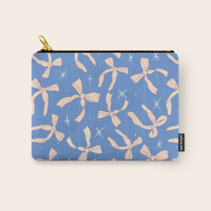 Cream Festive Bows On Blue Carry All Pouch Gallery Image 1