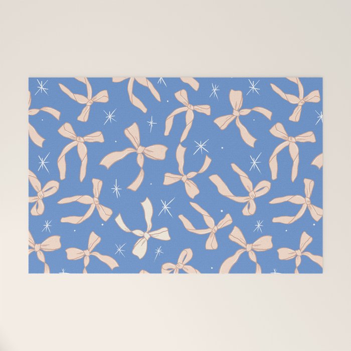 Cream Festive Bows On Blue Welcome Mat Gallery Image 1