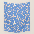 Cream Festive Bows On Blue Wall Tapestry Gallery Image 4