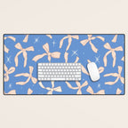 Cream Festive Bows On Blue Desk Mat Gallery Image 1