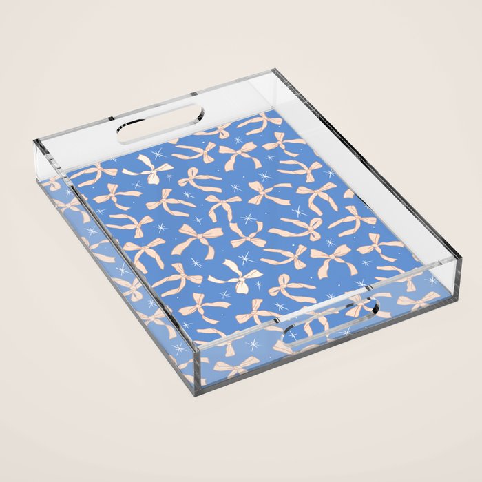 Cream Festive Bows On Blue Acrylic Tray Gallery Image 1