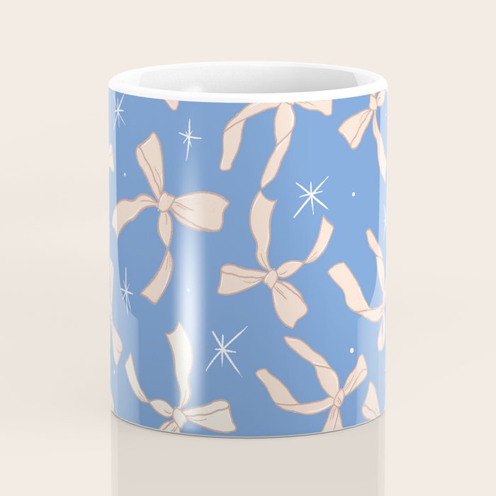 Cream Festive Bows On Blue Coffee Mug Gallery Image 4