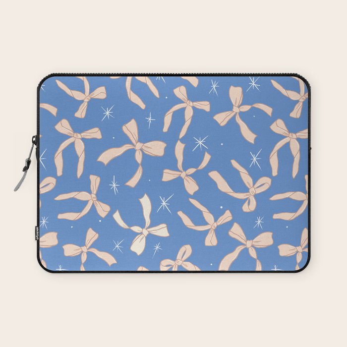 Cream Festive Bows On Blue Laptop Sleeve Gallery Image 1