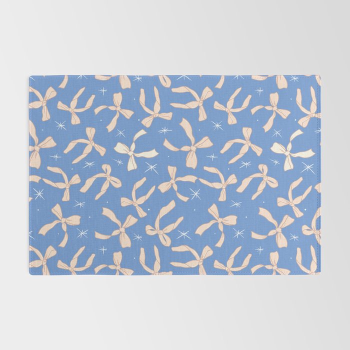 Cream Festive Bows On Blue Rug Gallery Image 2