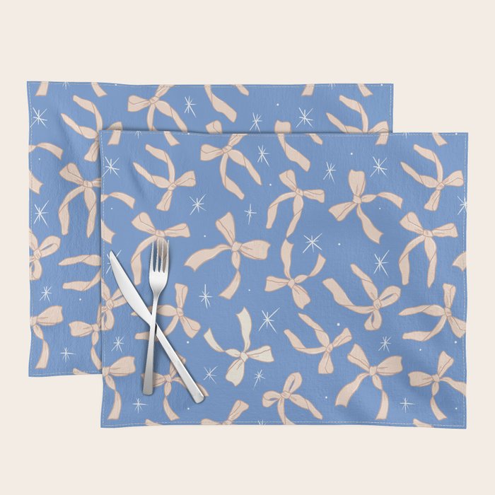 Cream Festive Bows On Blue Placemat Gallery Image 1