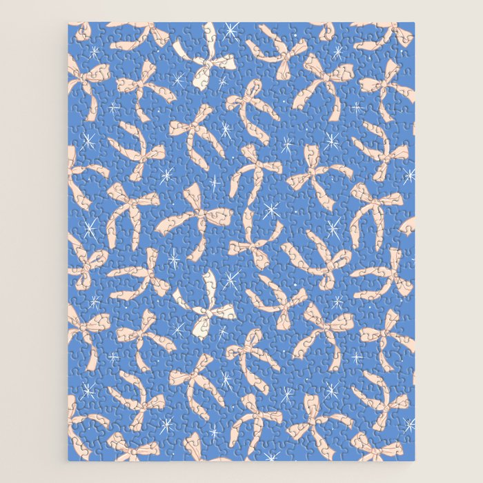 Cream Festive Bows On Blue Jigsaw Puzzle Gallery Image 1