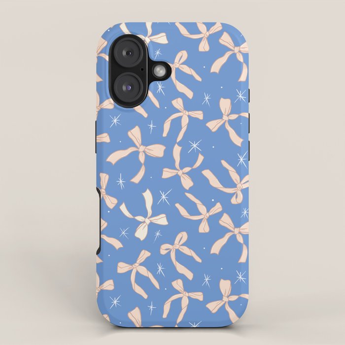 Cream Festive Bows On Blue iPhone Case Gallery Image 1