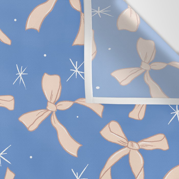 Cream Festive Bows On Blue Wall Tapestry Gallery Image 3