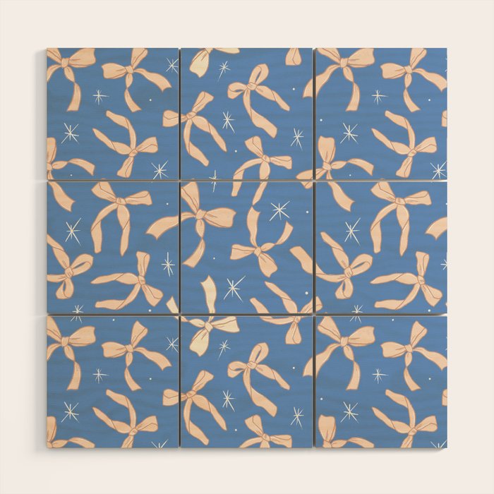 Cream Festive Bows On Blue Wood Wall Art Gallery Image 1