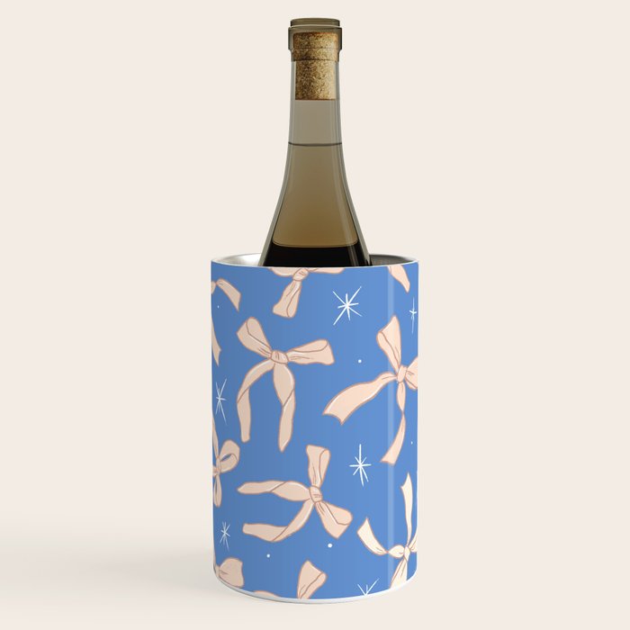 Cream Festive Bows On Blue Wine Chiller Gallery Image 2
