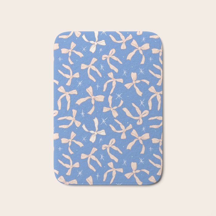 Cream Festive Bows On Blue Bath Mat Gallery Image 1