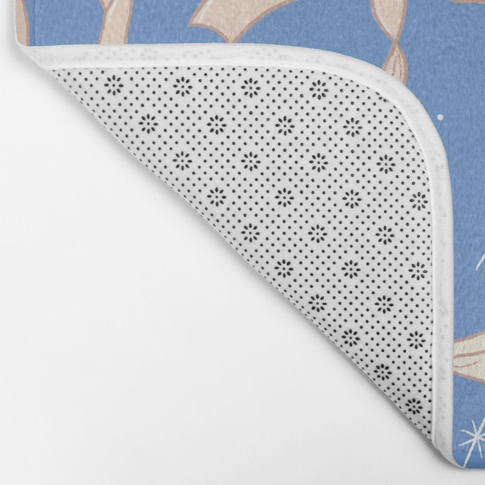 Cream Festive Bows On Blue Bath Mat Gallery Image 2