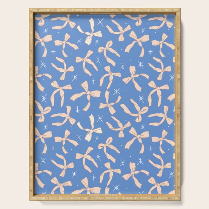 Cream Festive Bows On Blue Serving Tray Gallery Image 1