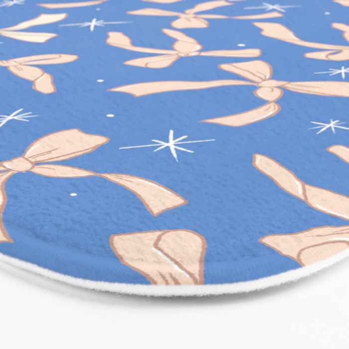 Cream Festive Bows On Blue Bath Mat Gallery Image 3