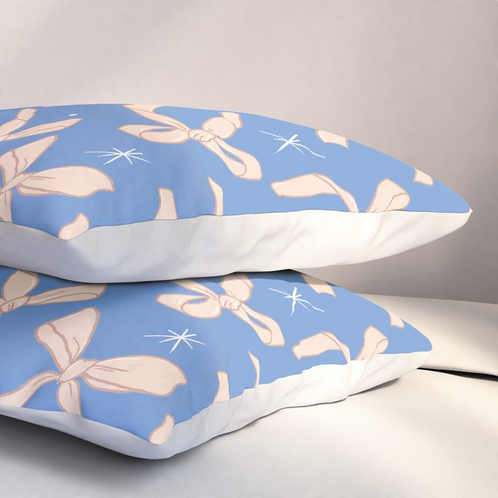 Cream Festive Bows On Blue Pillow Sham Gallery Image 3