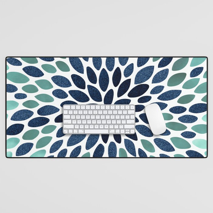 Flower Bloom, Aqua and Navy Desk Mat Gallery Image 1