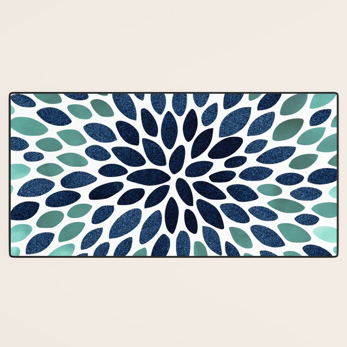Flower Bloom, Aqua and Navy Desk Mat Gallery Image 3
